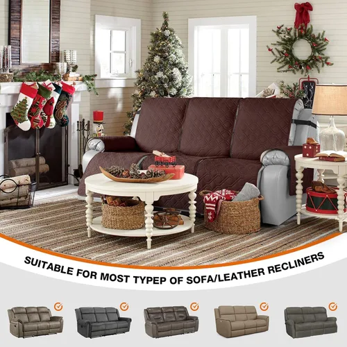 Miniatura 7 de VANSOFY Funda reclinable 100% impermeable con consola (chocolate) y fundas de sofá reclinable (chocolate, 3 plazas)