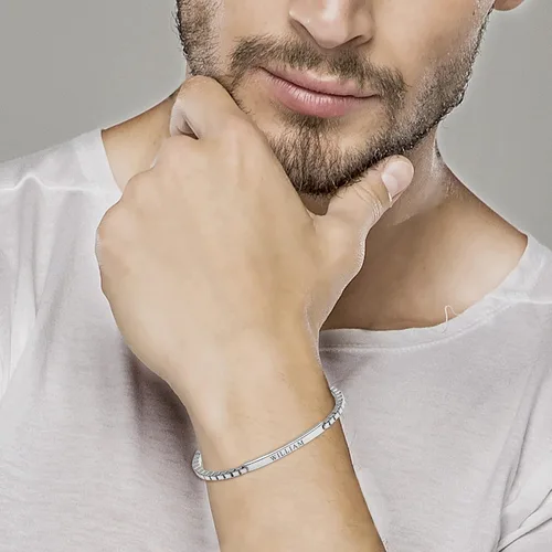Miniatura 18 de LeCalla Pulsera personalizada con nombre de identificación personalizada grabada Pulsera de identificación de barra de eslabones para hombre