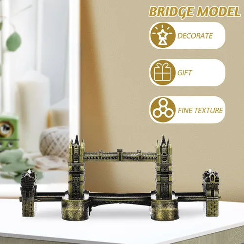 Miniatura 6 de HOMSFOU Modelo de puente de Londres, adorno de escritorio, escultura arquitectónica de aleación de metal, decoración del hogar, acento, puente