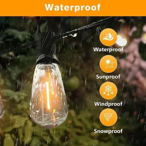 Miniatura 2 de GLUROO Cadena de luces al aire libre de 180 pies, más de 90+6 piezas de bombillas vintage irrompibles de 2700 K, luces de cadena LED para patio al