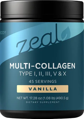 Miniatura 7 de Zeal Naturals Péptidos de proteína de colágeno múltiple en polvo tipo I II III V X - Vitamina C, biotina y ácido hialurónico - cabello, piel y uñas