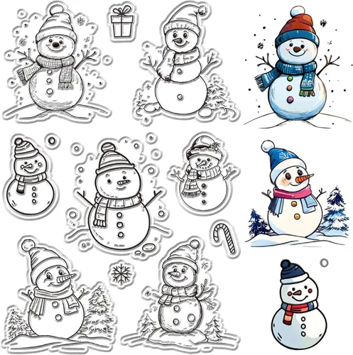 Miniatura 21 de CRASPIRE Sellos de goma transparente de Navidad para casa de invierno, bosque, copo de nieve, alce, muñeco de nieve, trineo, sellos de silicona