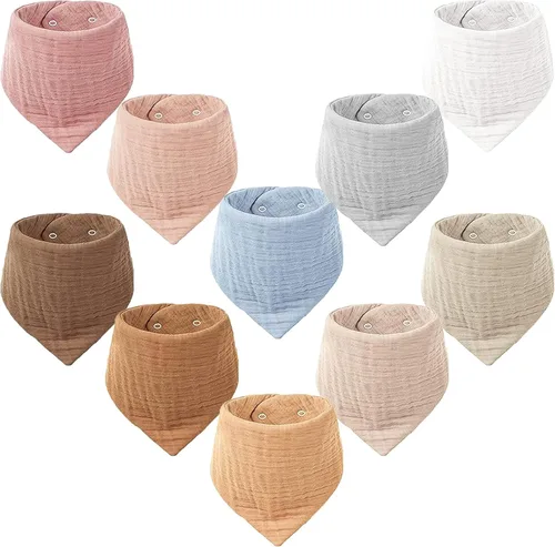 Miniatura 24 de Konssy Baberos de muselina para bebé, paquete de 10 baberos bandana para bebé, 100% algodón, unisex para niños y niñas Amarillo