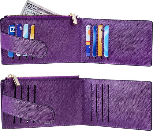 Miniatura 4 de Chelmon Billetera delgada con bloqueo RFID para mujer con bolsillo con cremallera púrpura profundo Minimalista
