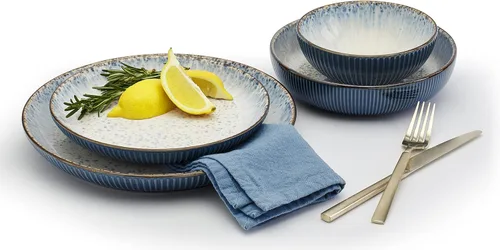 Miniatura 2 de Tabletops Gallery Colección Granja Moteada - Servicio de Vajilla de Gres para 4, Platos de Cena, Ensalada, Aperitivo, Postre, Tazones, Juego