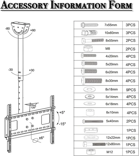Miniatura 8 de Soporte de techo para TV que se adapta a la mayoría de televisores de pantalla plana LED, LCD OLED de 32 a 70 pulgadas, soporte de pared universal