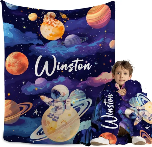 Miniatura 24 de Manta personalizada de bosque azul para niños y niñas, manta personalizada de animales salvajes, regalos para bebé, vaca, guardería, mantas