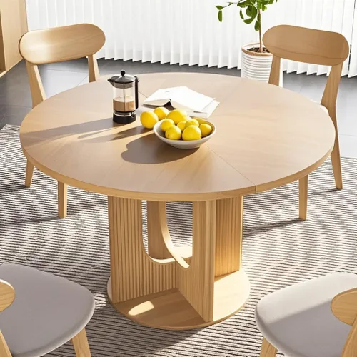 Miniatura 9 de weselon - Mesa de comedor redonda rústica con estrías para 4, mesa de cocina circular de 47 pulgadas con base de pedestal de madera, mesas de cena