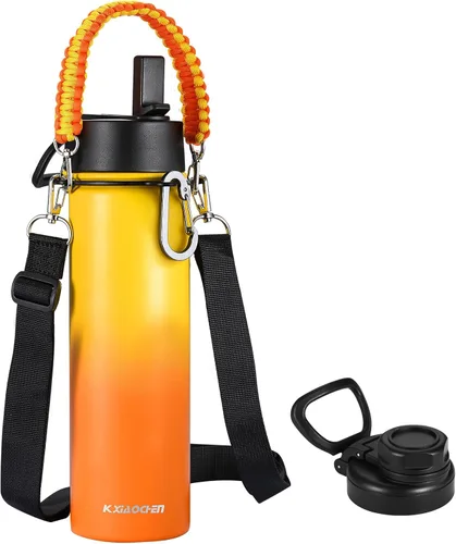 Miniatura 15 de KXIAOCHEN Botella de agua aislada, botella de agua de acero inoxidable, 2 tapas (con pajilla y tapa con asa), botellas de agua metálicas de boca