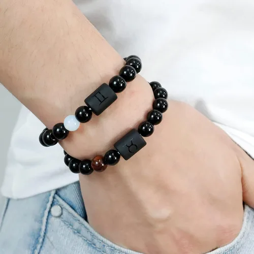 Miniatura 3 de 2 pulseras del zodiaco para mujeres y hombres, pulsera de símbolo de constelación de piedra de ónice negro natural, pulsera de 12 horóscopo