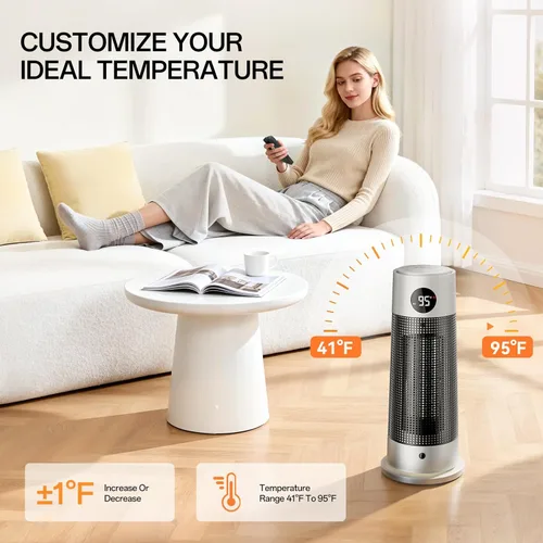 Miniatura 5 de Calentadores de espacio para uso en interiores, calentador eléctrico portátil con luz nocturna, calentador de cerámica PTC de 1500 W con 4 modos
