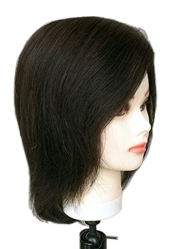 Miniatura 2 de Andrea - 10-12 pulgadas negro 100% cabello humano cosmetología maniquí maniquí cabeza de entrenamiento por Charlene®