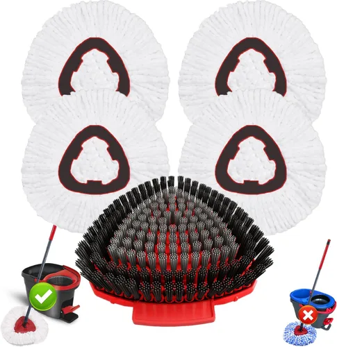 Miniatura 9 de Paquete de 2 cabezales giratorios de repuesto compatibles con O Cedar RinseClean 2 tanques, cepillo de fregado mejorado, mango de trapeador de 4