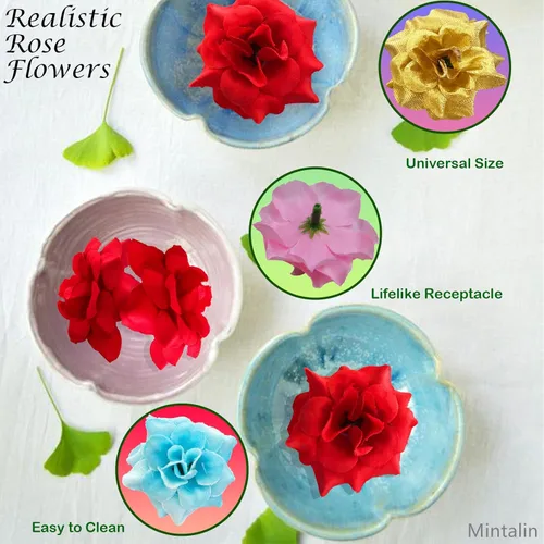 Miniatura 4 de 120 unidades de rosas artificiales de seda, cabeza de rosa falsa, cabezas de rosas para el día de San Valentín, bodas, centros de mesa, día