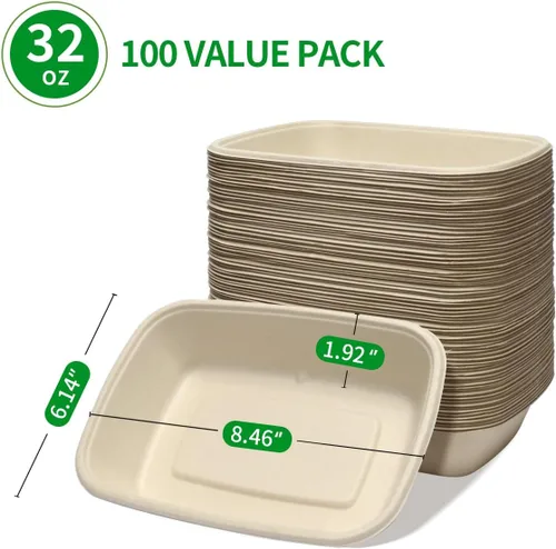Miniatura 2 de bloomoon Paquete de 100 cuencos de papel grandes de 32 onzas, cuencos desechables estilo Chipo-tle para burrito, nacho, ensalada de tacos, papa