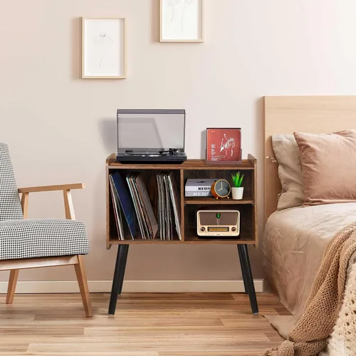 Miniatura 7 de Possile - Soporte para tocadiscos con almacenamiento para discos de vinilo, mesa para tocadiscos de mediados de siglo para sala de estar, dormitorio