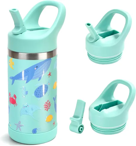 Miniatura 15 de Hydraful Botella de agua para niños de 12 onzas con tapa de pajilla, botella de acero inoxidable aislada al vacío, botella de agua deportiva sin BPA