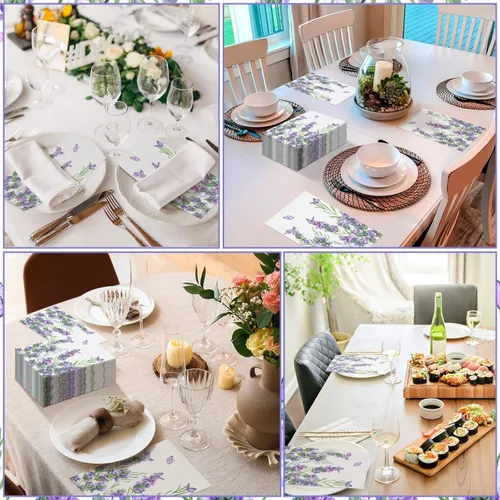 Miniatura 5 de Geyoga 200 servilletas de lavanda de 2 capas de flores de lavanda moradas, toallas de mano desechables, servilletas de papel decorativas para baño