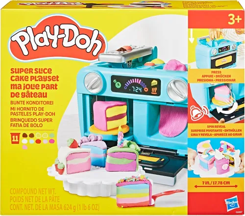 Miniatura 12 de Play-Doh Super Slice Cake Playset, horno de juguete con accesorios de cocina y 11 latas compuestas de modelado, artes y manualidades para niños, a