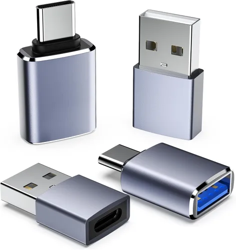 Adaptador USB C a USB, paquete de 4, adaptador USB C macho a USB 3.0 hembra OTG, convertidor tipo C a USB A para iPhone 17 16 15, iPad Pro, MacBook,