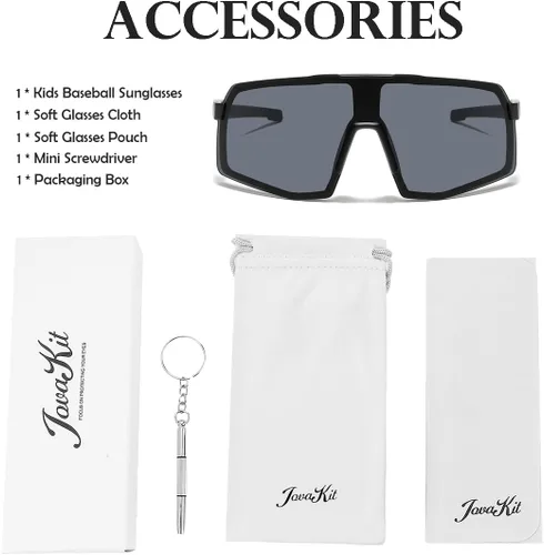 Miniatura 7 de JOVAKIT Gafas de sol de béisbol para niños y niñas de 3 a 13 años, lentes de sol de béisbol juvenil, UV400, pantallas deportivas de ciclismo