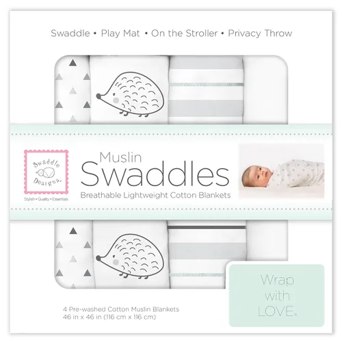 Miniatura 25 de SwaddleDesigns Juego de 4 mantas de muselina de algodón para bebé, niño y niña, mantas neutras para recién nacido, registro de bebé y regalo, 46 x