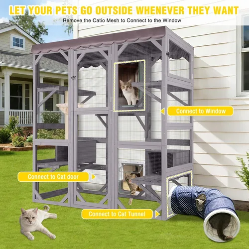 Miniatura 2 de Aivituvin Catio - Casa para gatos con ventana grande para gatos al aire libre, jaula para gatos con techo de lona, 7 plataformas, 2 cajas