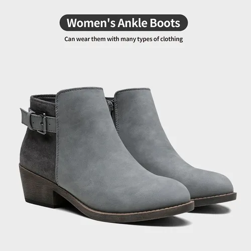 Miniatura 6 de Jeossy Botas cortas de tobillo para mujer, botas vaqueras de tacón bajo grueso occidental 9617 con cremallera