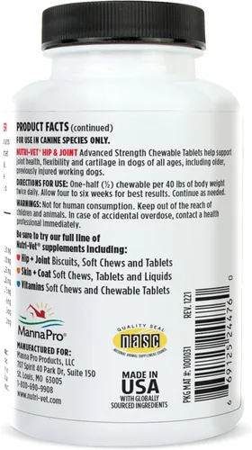 Miniatura 8 de Nutri-Vet Suplemento para articulaciones de perro de fuerza avanzada para cadera y articulaciones, glucosamina para perros, suplementos