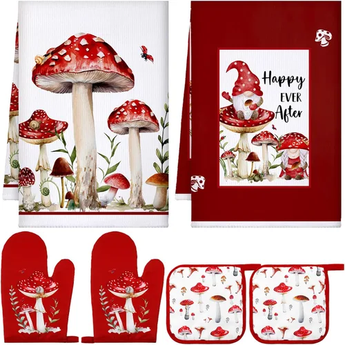 Miniatura 10 de Bencailor 6 piezas de toallas de cocina de granja, guantes de horno y soportes para ollas, paños decorativos para cocina, té, antideslizantes, blanco