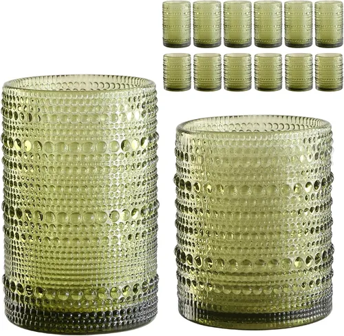 Miniatura 11 de ZMOWIPDL Juego de vasos de vidrio vintage de 6 vasos de vidrio de hobnail de 15 onzas, vaso de agua azul en relieve, para cerveza, cóctel, whisky
