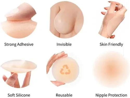 Miniatura 6 de NIP SLIPS - Cubierta adhesiva de silicona para pezón para sujetador, pétalos de pecho reutilizables con caja, no se ven con borde cónico fino, gel