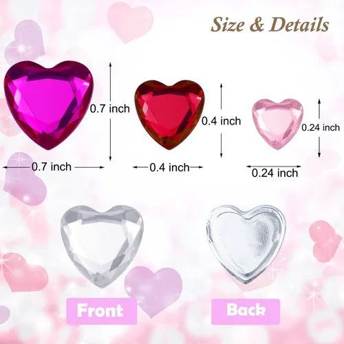 Miniatura 3 de 436 calcomanías de diamantes de imitación de corazón, gemas de corazón acrílicas, calcomanías de cristal de espalda plana para cuerpo, maquillaje