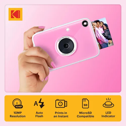 Miniatura 2 de Kodak Printomatic+ Paquete de inicio de cámara digital de impresión instantánea + funda de transporte (azul) + papel fotográfico Zink con parte Rosa