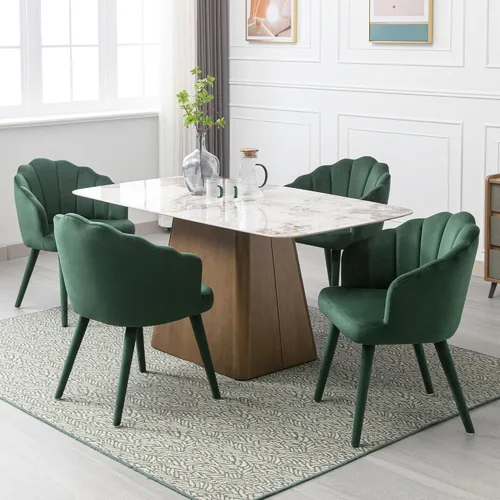 Miniatura 12 de Juego de 2 sillas de comedor de terciopelo negro modernas, sillas laterales de tapicería con patas de madera tapizadas para el hogar, cocina, sala
