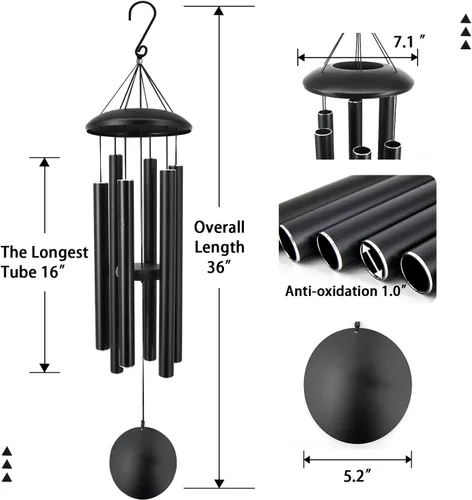 Miniatura 2 de ASTARIN Campanillas de viento conmemorativas para exteriores, 36 pulgadas con 6 tubos pesados, tono profundo para decoración colgante de jardín