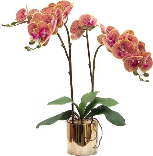 Miniatura 13 de CXGS Planta de orquídeas artificiales de tacto real, orquídeas falsas en jarrón de cerámica, naranja, 19.7 pulgadas, arreglo floral falso