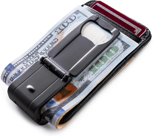 MoneyClamp® Munich Gunmetal Grey con billetera de cuero, el único clip para dinero que nunca pierde su agarre, Munich Gris Gunmetal