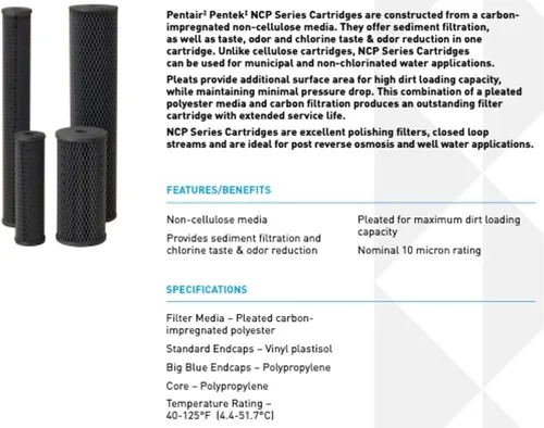 Miniatura 3 de Pentair Pentek NCP-20 Filtro de agua de carbono, 20 pulgadas, cartucho de filtro plisado impregnado de carbono sin celulosa para toda la casa, 20 x
