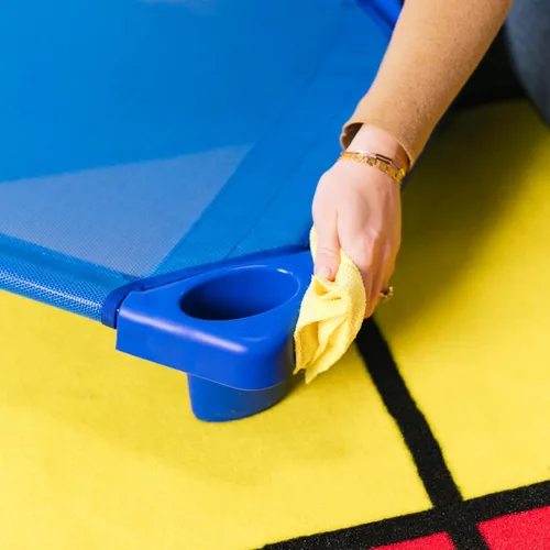 Miniatura 11 de ECR4Kids Cuna apilable para niños, lista para armar, tamaño estándar, mobiliario para aulas, azul, paquete de 6