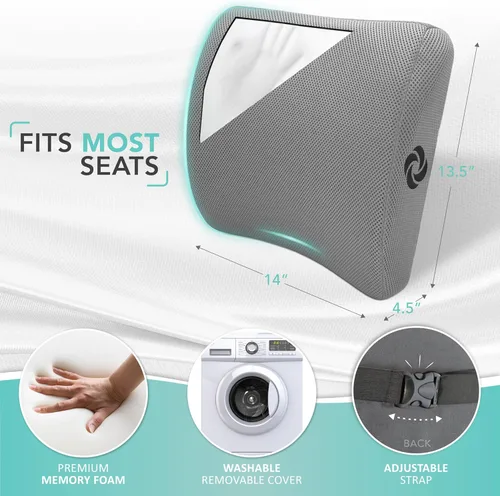 Miniatura 5 de Samsonite Almohada ergonómica de apoyo lumbar para silla de oficina, silla de juegos o automóvil, cojín de espuma viscoelástica con malla ventilada