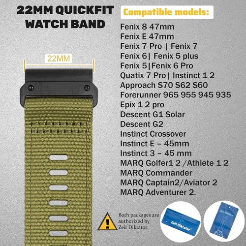 Miniatura 2 de Correa de reloj Quickfit de 0.866 in compatible con Garmin Fenix 8 1.850 in Fenix 7X Pro/6 Pro/5 plus/Instinct/Forerunner 965 955 945