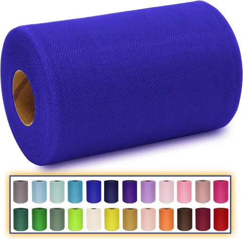 Miniatura 27 de Rollo de tela de tul azul agua de 6 pulgadas x 300 pies (100 yardas), cinta de tul mate cinta de red malla carrete para DIY falda tutú lazo de boda