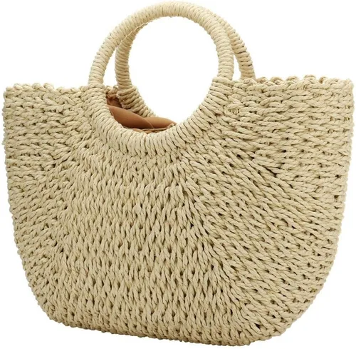 Bolso de playa de verano para mujer, bolso de mano con asa superior, bolso de viaje de gran capacidad, bolso de mano tejido a mano, bolso grande