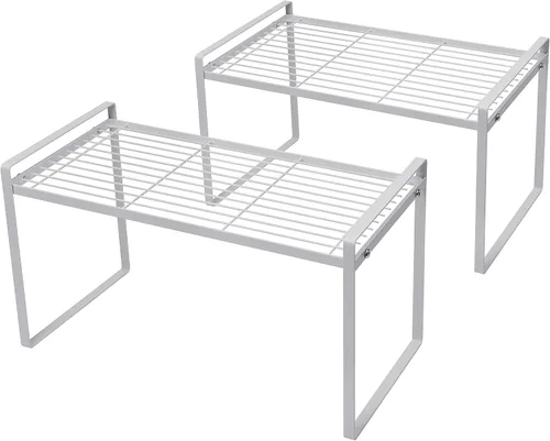 Miniatura 9 de Shantton Paquete de 2 estantes de gabinete de cocina, estante organizador de despensa, baño, dormitorio, oficina, mesa, escritorio, ahorro