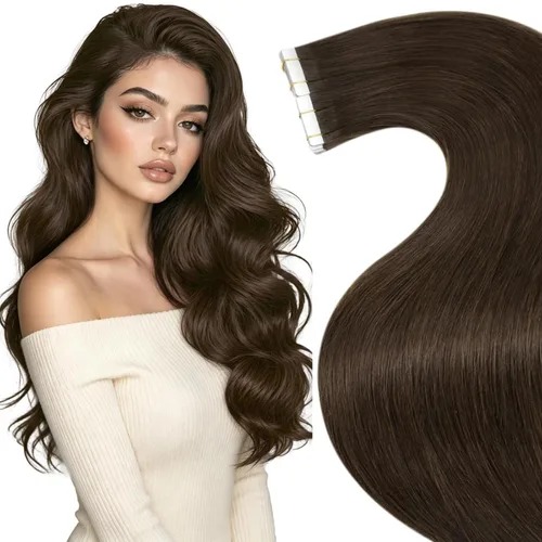 Miniatura 51 de LaaVoo Extensiones adhesivas de cabello humano real, color negro azabache, extensiones de cabello humano liso y sedoso, 10 pulgadas, 20