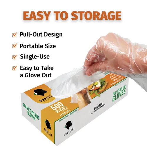 Miniatura 4 de GORILLA SUPPLY 500 Guantes Desechables Premium Libres de BPA de Plástico Poli PE LDPE para Cocina Manipulación de Alimentos Preparación de Alimentos