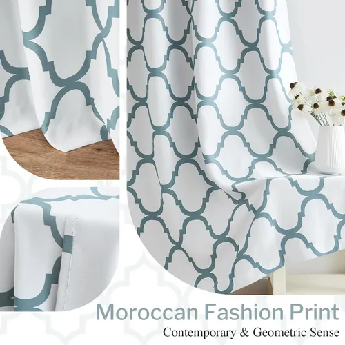 Miniatura 5 de Melodieux - Cortinas opacas estilo marroquí con aislamiento térmico y ojales para oscurecer sala de estar, 2 paneles. Blanco hueso/verde azulado