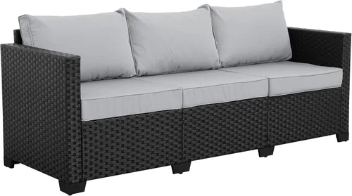 Miniatura 8 de Rattaner Muebles de Exterior Sofá de Exterior Muebles de Patio Sofá de 3 Asientos Asiento Profundo Respaldo Alto con Funda Impermeable y Cojines Gris