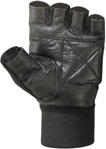Miniatura 3 de MRX BOXING & FITNESS Guante de cuero para levantamiento de pesas con correa de muñeca larga para entrenamiento de gimnasio negro